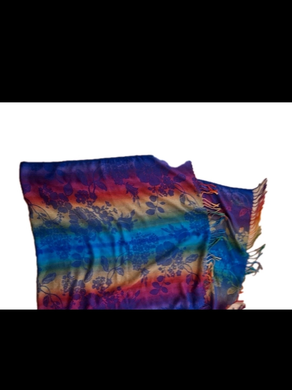 Colorful Floral Rainbow Scarf / Shawl – Boho Statement Accessory - Picture 4 of 6